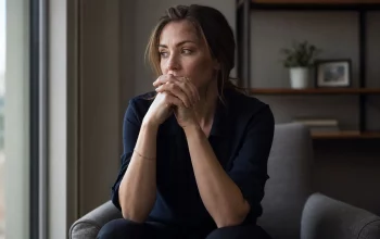 Donna in silenzio vicino a una finestra, segnata dal dolore dopo un tradimento