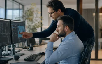 Responsabile security e manager analizzano log di accesso e dati sensibili in ufficio moderno